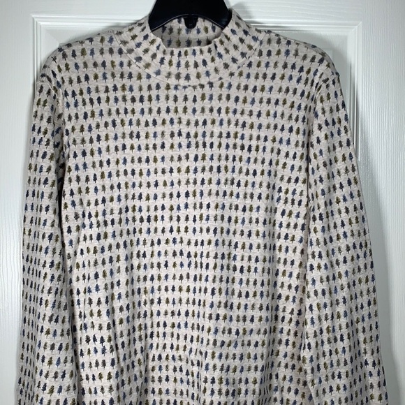 david brooks Tops - David Brooks turtle neck long sleeve pine tree pattern cotton top XL